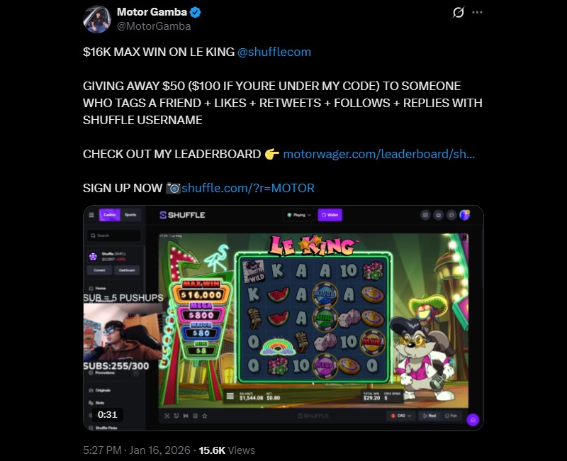 Twitter Le King Max Win at Shuffle